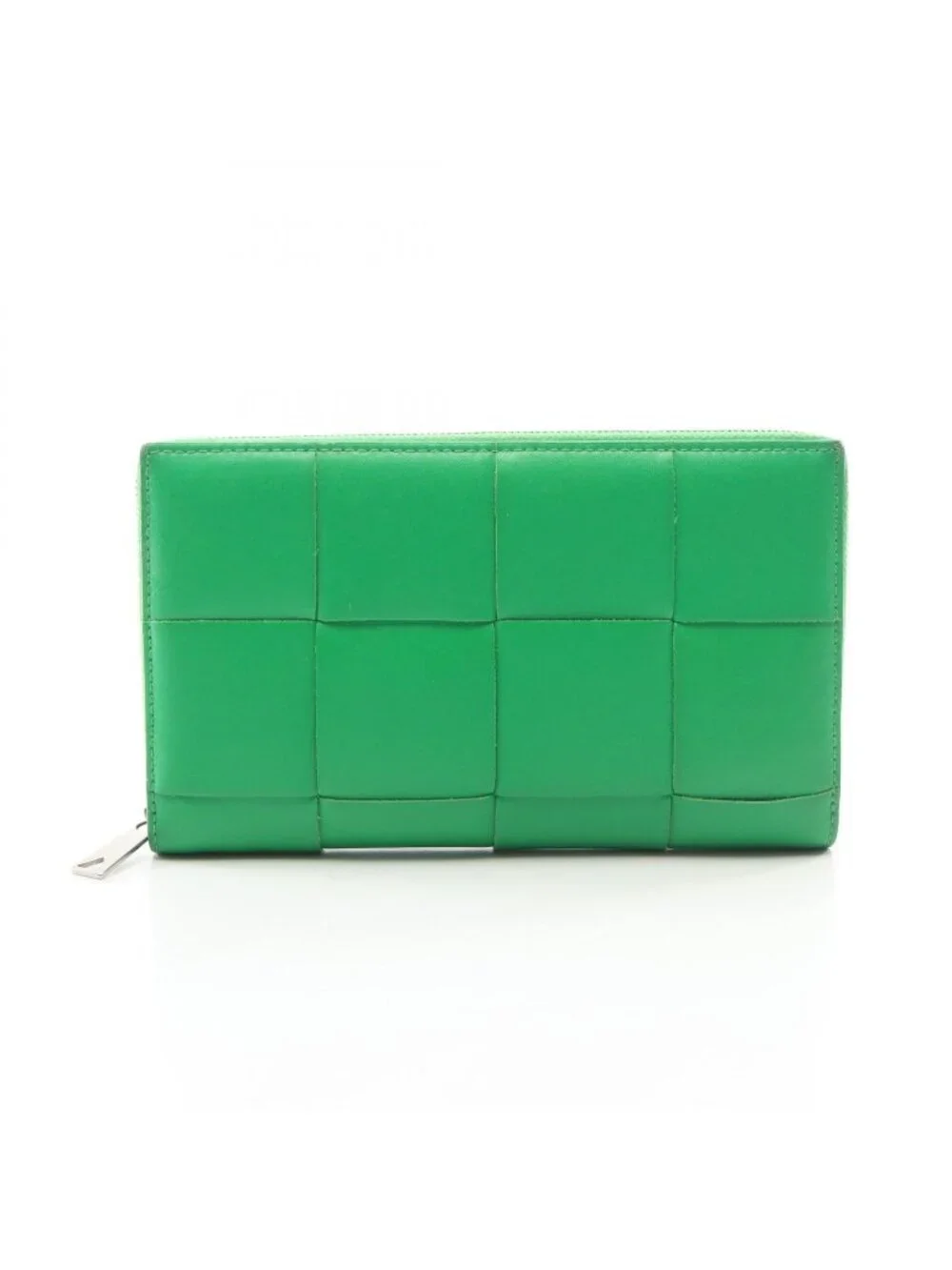Bottega Veneta Round Wallet Zip Around Maxi Intrecht Green Leather Cassette